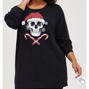 Torrid NWT SLEEP TUNIC SWEATSHIRT - DREAM FLEECE HOLIDAY SKULL BLACK